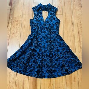 Trixxi Blue and Black Floral Fit & Flare Mini Dress
